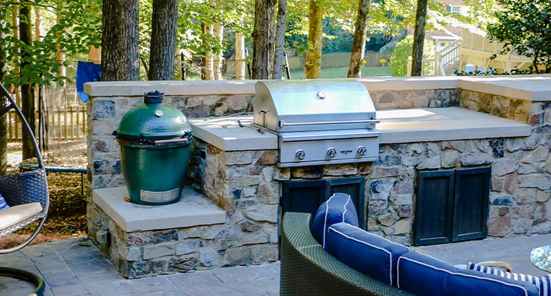 A beautiful outdoor kitchen area built by R&R Landscaping